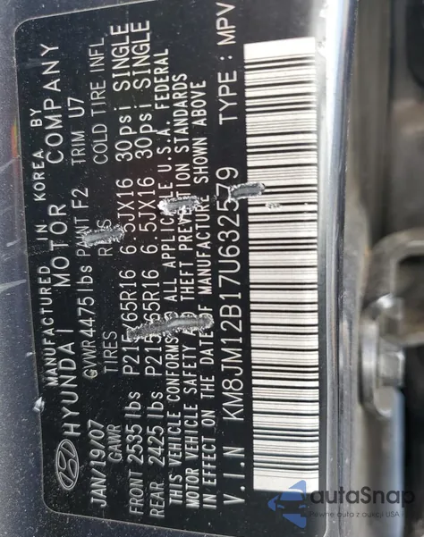 2007 Hyundai Tucson Gls из США, поврежденный, VIN KM8JM12B17U632579